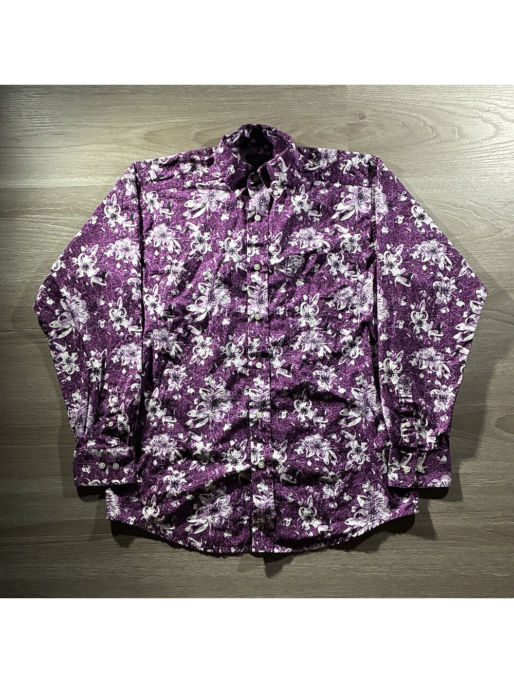 Ariat Mens S Purple Floral Stretch Long Sleeve Western Button Down Shirt Cowboy